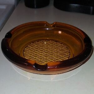 Vtg MCM Cigar Ashtray Amber Glass Waffle Diamond Bottom 6" Tall